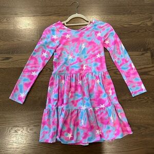 Pink and Blue Star Patterned Kids Dress